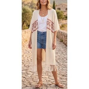 Hem & Thread Cardigan Duster Women's S/M Poncho Southwest Fringe Boho Festival